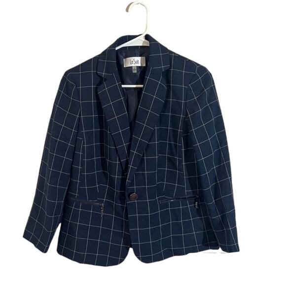 Le Suit formal Windowpane One Button Casual Blazer Jacket Navy White Size 4 NWT - Picture 1 of 7